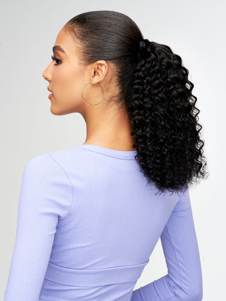 Indique Black Natural Coily Curly Drawstring Ponytail