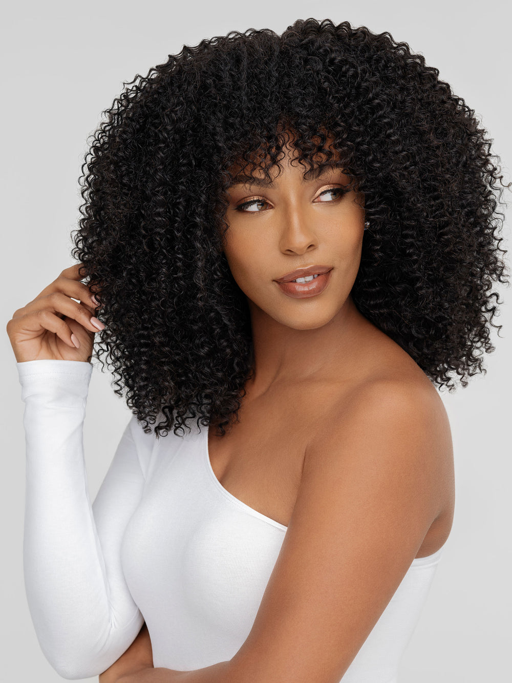Indique Black Natural Curly Human Hair Extensions With Bangs