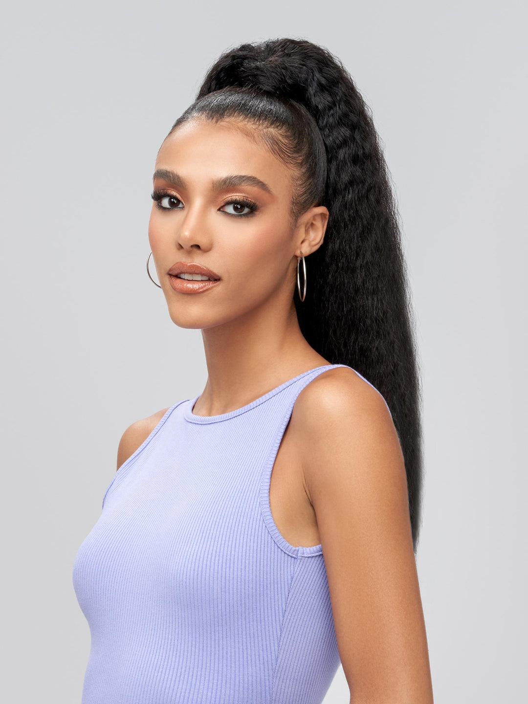 Indique Black Kinky Machine Drawn Straight High Ponytail